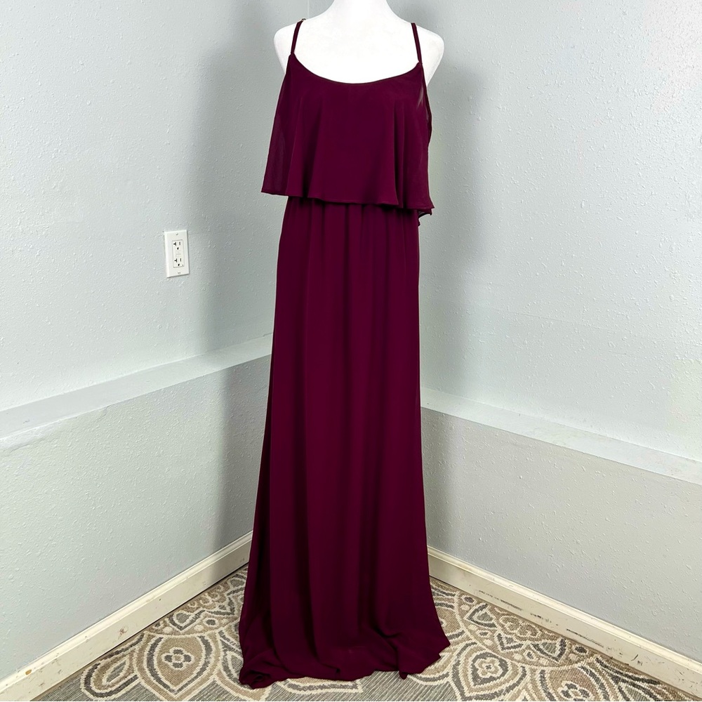 Show Me Your MuMu Merlot Caitlin Ruffle Sleeveless Maxi Dress Size Medium